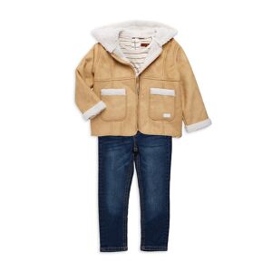 7 For All Mankind Little Girl's 3-Piece Faux Fur Jacket, Top & Jeans Set - Camel - Size 2T  Camel  female  size:2T