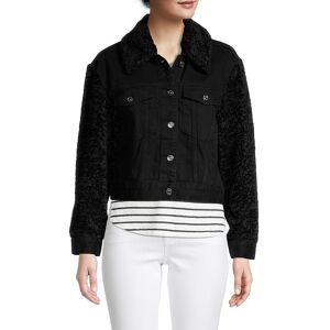 7 For All Mankind Women's Faux Fur & Denim Jacket - Black - Size L  Black  female  size:L