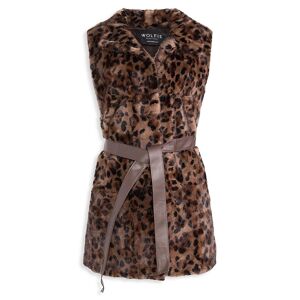 WOLFIE FURS Women's Leather Belt Mink Fur Longline Vest - Leopard Print - Size L  - female - Size: L