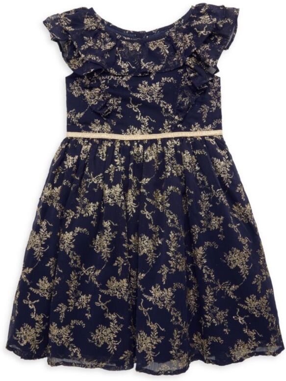 Janie and Jack Baby, Little Girl's & Girl's Metallic Floral Ruffle Dress - Blue - Size 12-18 Months  - female - Size: 12-18 Months