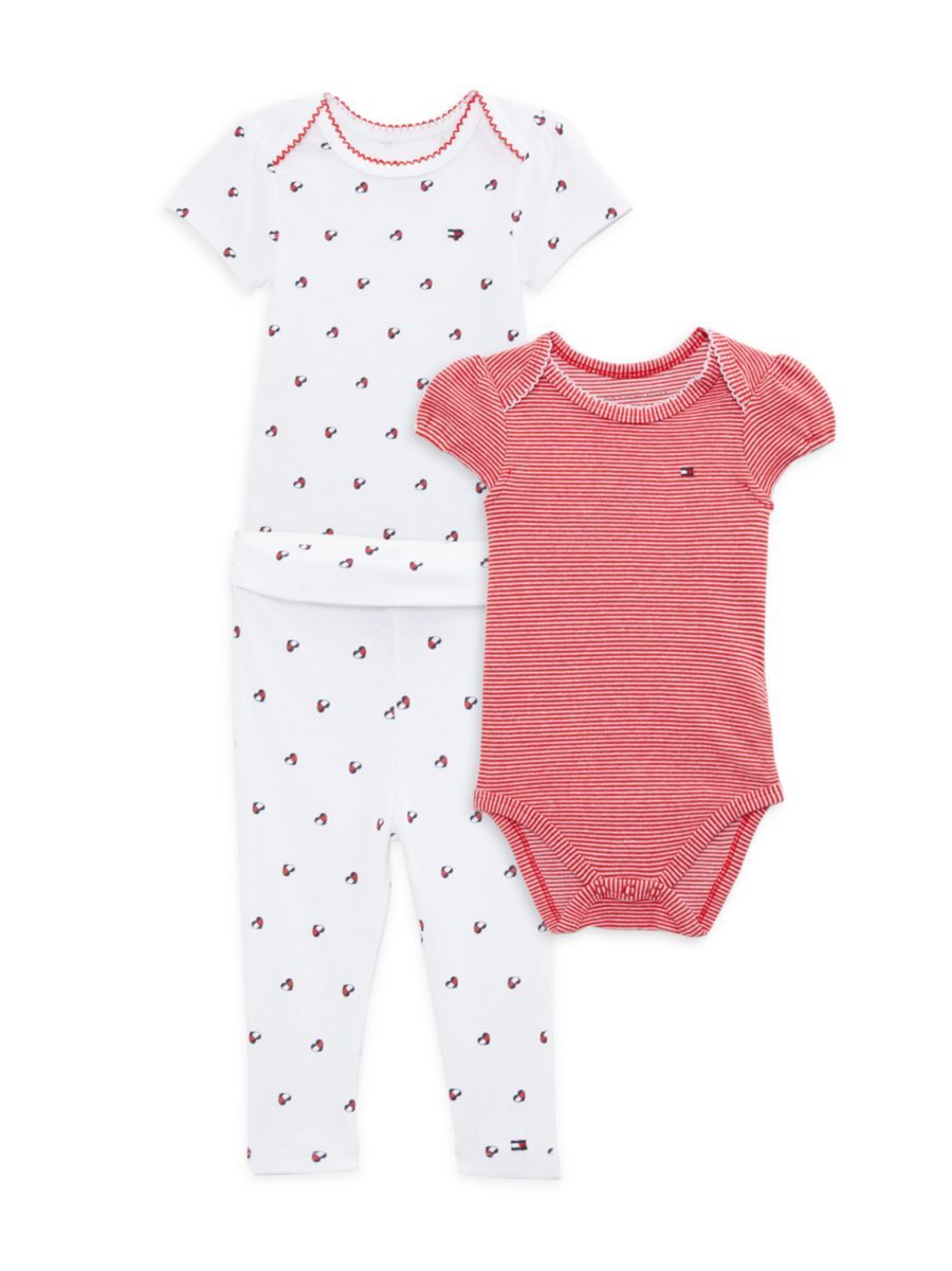 Tommy Hilfiger Baby Girl's 3-Piece Logo Bodysuits & Pants Set - Pink Multi - Size 6-9 Months  - female - Size: 6-9 Months