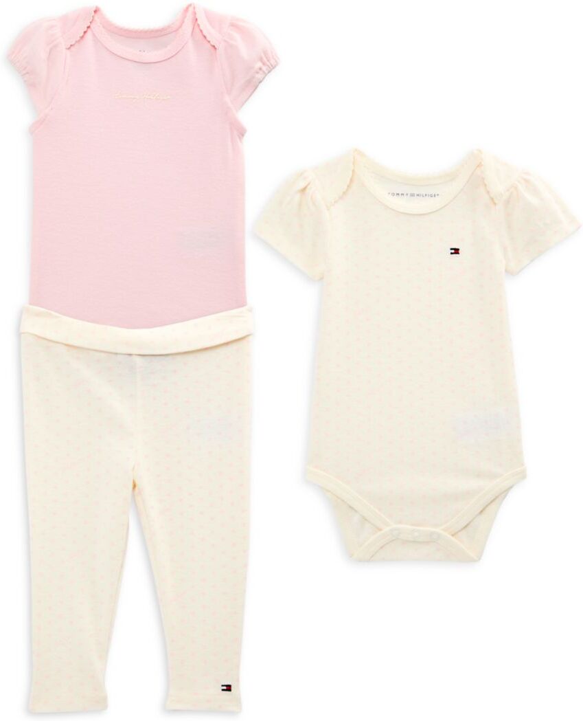 Tommy Hilfiger Baby Girl's 3-Piece Bodysuits & Leggings Set - Pink Multi - Size 6-9 Months  - female - Size: 6-9 Months