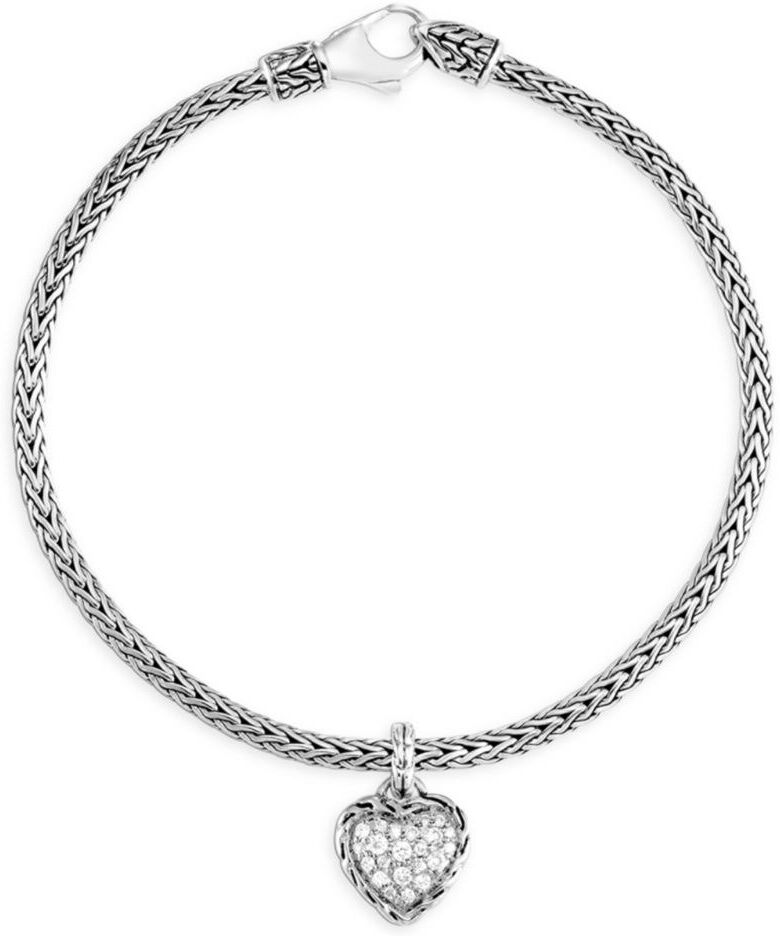 John Hardy Women's Classic Chain Silver & White Diamond Heart Braided Bangle Bracelet  - female - Size: one-size