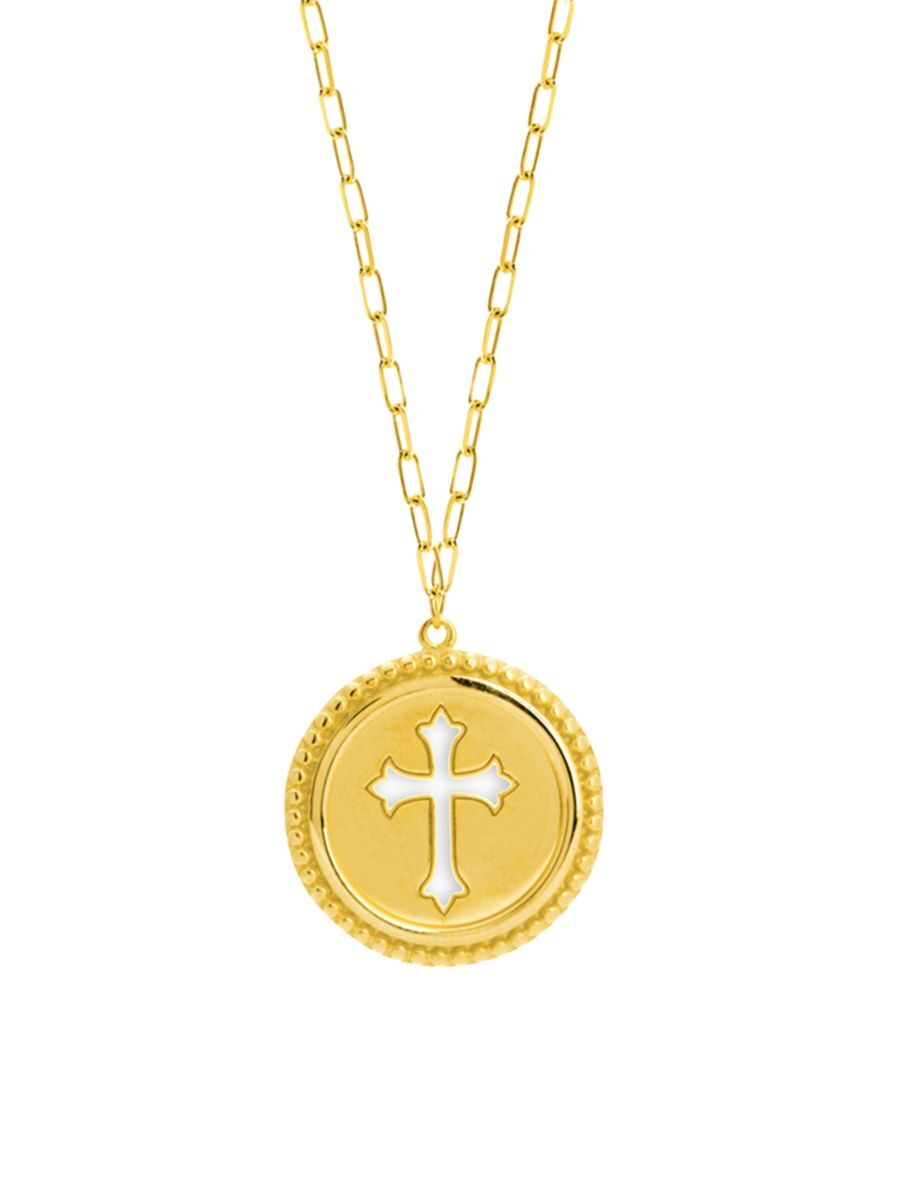 Saks Fifth Avenue Made in Italy Saks Fifth Avenue Women's 14K Yellow Gold Cut Out Cross Medallion Paperclip Chain Necklace  - female - Size: one-size