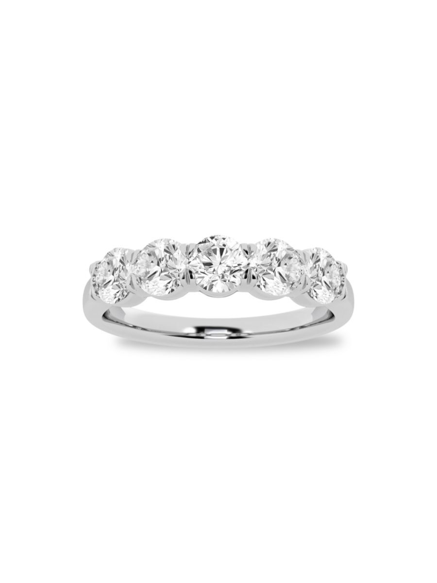 Saks Fifth Avenue Made in Italy Saks Fifth Avenue Women's Build Your Own Collection Platinum & 5 Lab Grown Round Diamond Anniversary Band - 1 Tcw Platinum - Size 4.5  - female - Size: 4.5