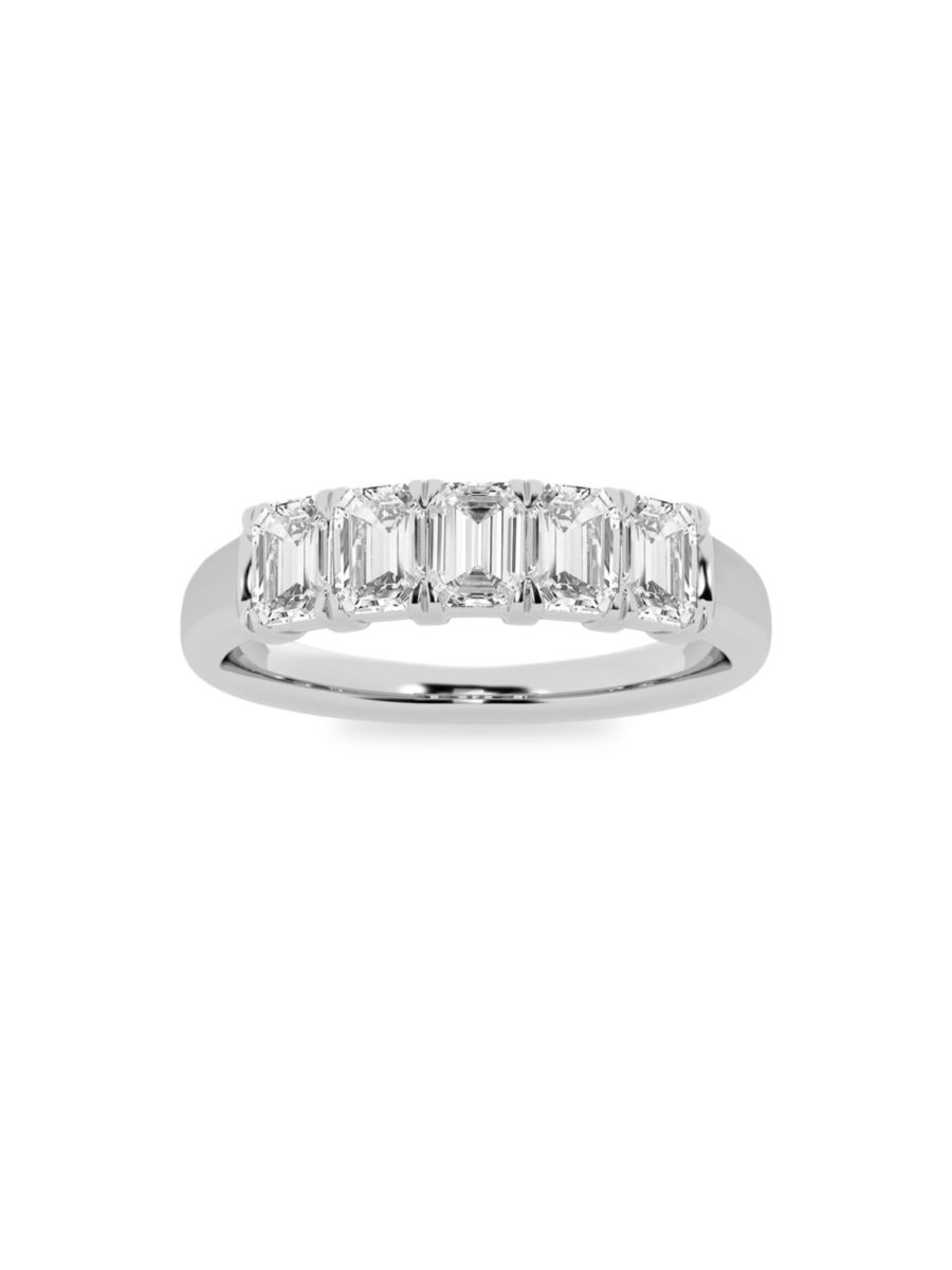 Saks Fifth Avenue Made in Italy Saks Fifth Avenue Women's Build Your Own Collection Platinum & 5 Lab Grown Emerald Diamond Anniversary Band - 1 Tcw Platinum - Size 6.5  - female - Size: 6.5
