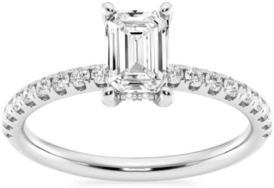 Saks Fifth Avenue Made in Italy Saks Fifth Avenue Women's Build Your Own Collection 14K White Gold & Lab Grown Emerald Cut Diamond Hidden Halo Engagement Ring - 1.33 Tcw White Gol...  - female - Size: 5