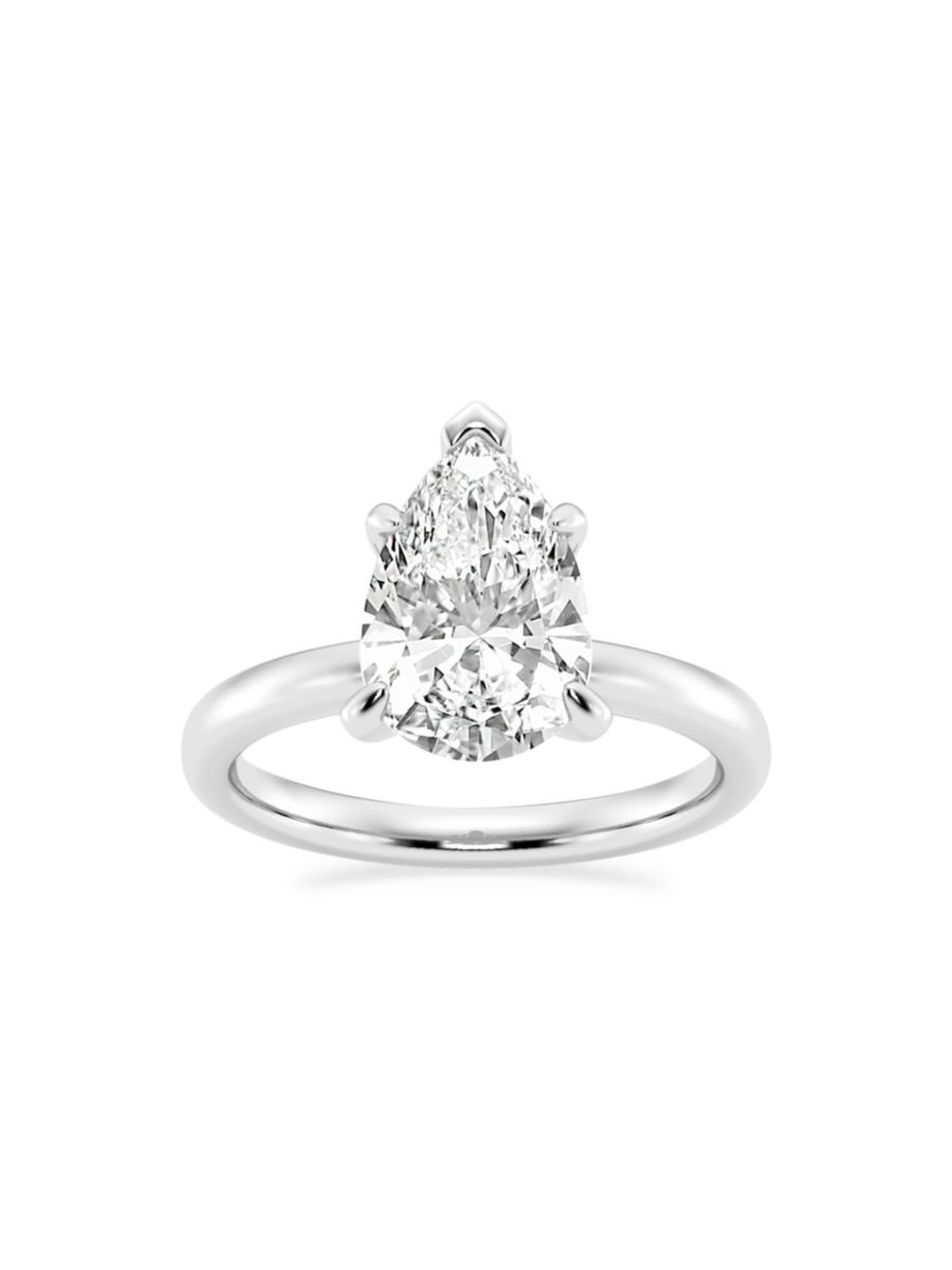 Saks Fifth Avenue Made in Italy Saks Fifth Avenue Women's Build Your Own Collection 14K White Gold & Lab Grown Pear Shape Diamond Solitare Engagement Ring - 3 Tcw White Gold - Siz...  - female - Size: 8.5