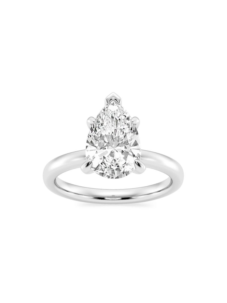 Saks Fifth Avenue Made in Italy Saks Fifth Avenue Women's Build Your Own Collection Platinum & Lab Grown Pear Shape Diamond Solitare Engagement Ring - 3 Tcw Platinum - Size 7.5  - female - Size: 7.5