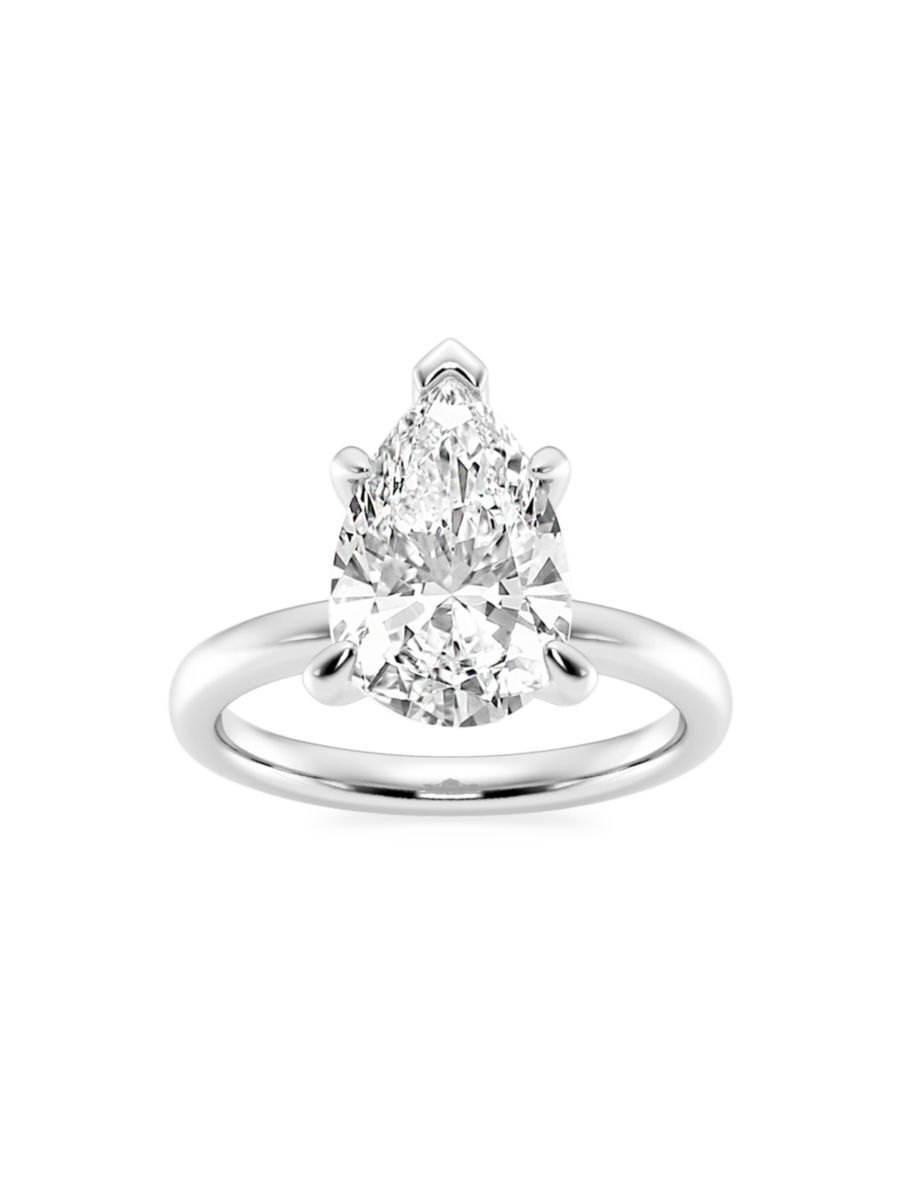 Saks Fifth Avenue Made in Italy Saks Fifth Avenue Women's Build Your Own Collection Platinum & Lab Grown Pear Shape Diamond Solitare Engagement Ring - 4 Tcw Platinum - Size 8.5  - female - Size: 8.5