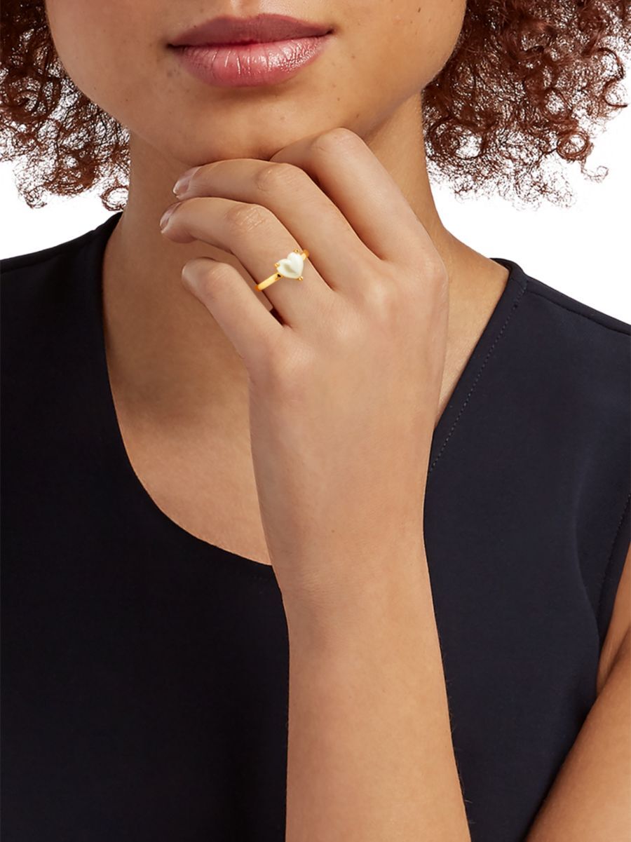 kate spade new york Women's Goldtone & Faux Pearl Heart Ring - Size 7  - female - Size: 7