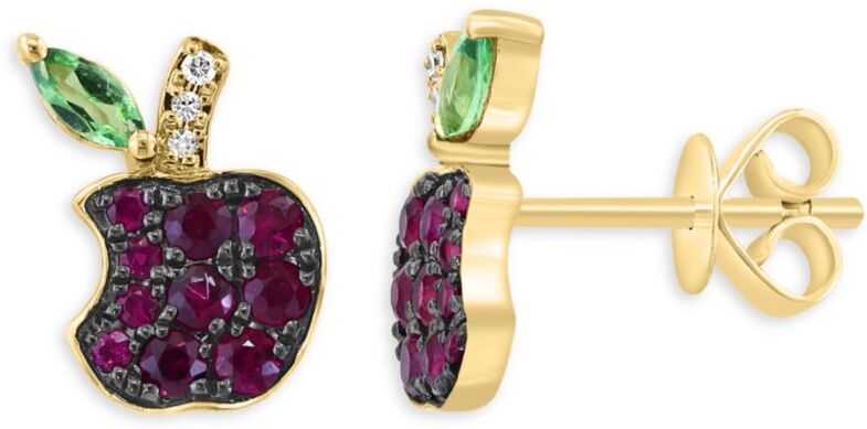 Effy Women's 14K Yellow Gold, Diamond, Ruby & Tsavorite Apple Stud Earrings  - female - Size: one-size