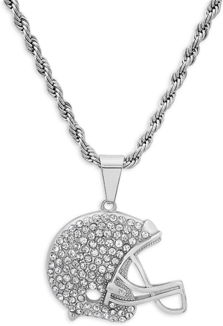 Anthony Jacobs Men's Stainless Steel & Simulated Diamonds Football Helmet Pendant Necklace - Silver  - male - Size: one-size