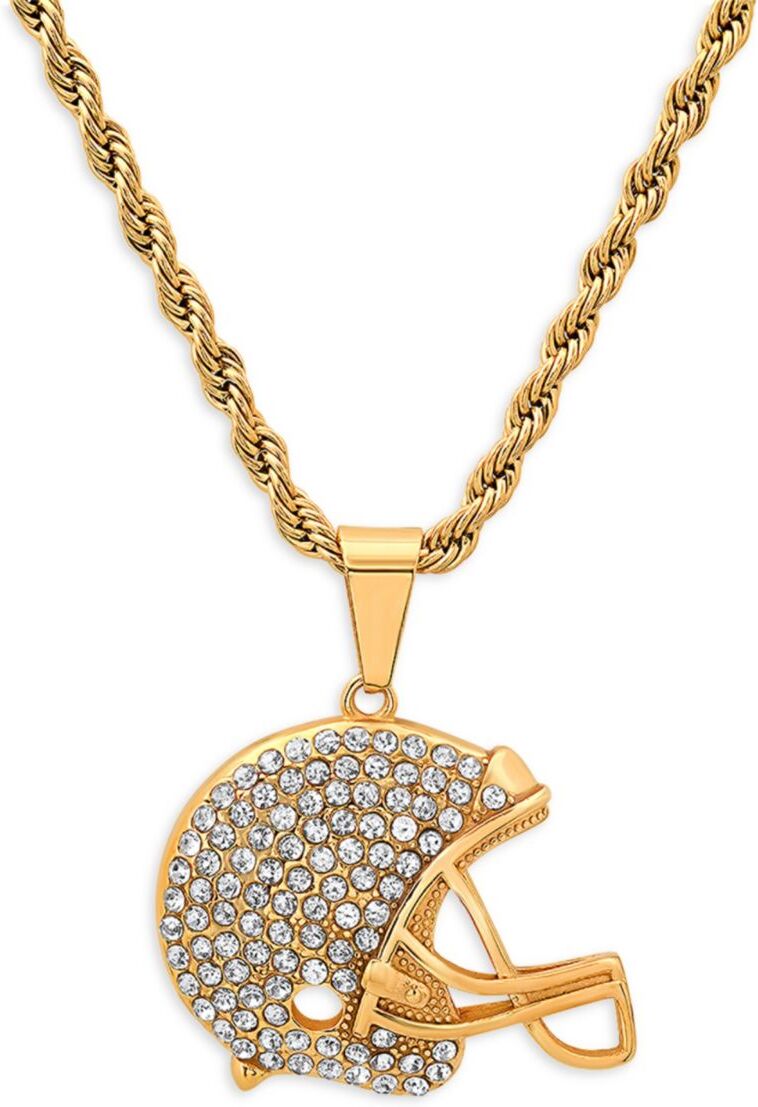 Anthony Jacobs Men's Stainless Steel & Simulated Diamonds Football Helmet Pendant Necklace - Yellow  - male - Size: one-size