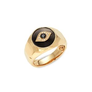 Effy Men's 14K Yellow Gold & Black & White Diamond Evil Eye Ring - Size 10  - male - Size: 10