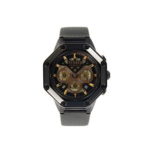 Versace Versus Versace Men's Black Stainless Steel & Leather-Strap Chronograph Watch  Black  male  size:one-size