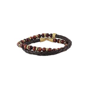 Esquire Men's Jewelry Men's Goldplated Sterling Silver, Leather & Tiger Eye Wrap Bracelet  Silver  male  size:one-size