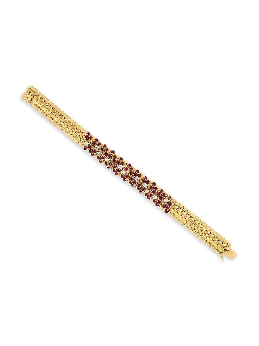 Durland Estate Jewelry Women's Van Cleef & Arpels Vintage 18K Yellow Gold Platinum Ruby Diamond Bracelet  - female - Size: one-size