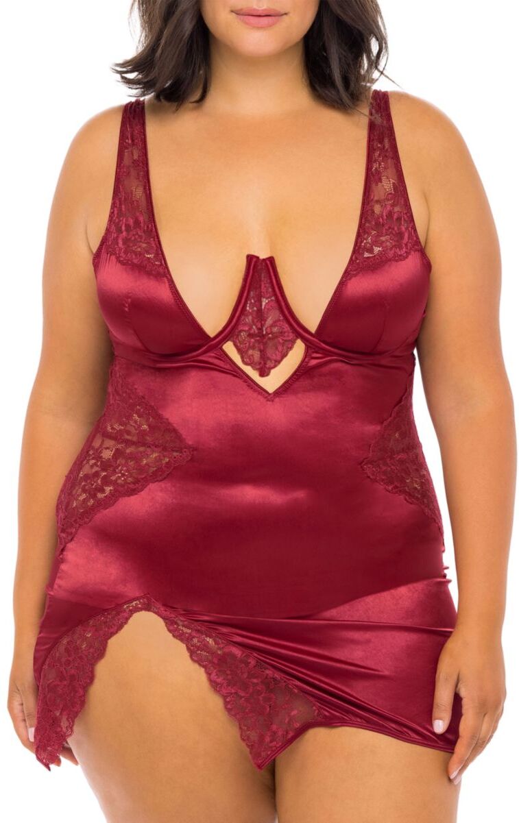 OH LA LA CHERI Women's Allegra Satin & Lace Babydoll - Rhubarb - Size 1X (14-16)  - female - Size: 1X (14-16)