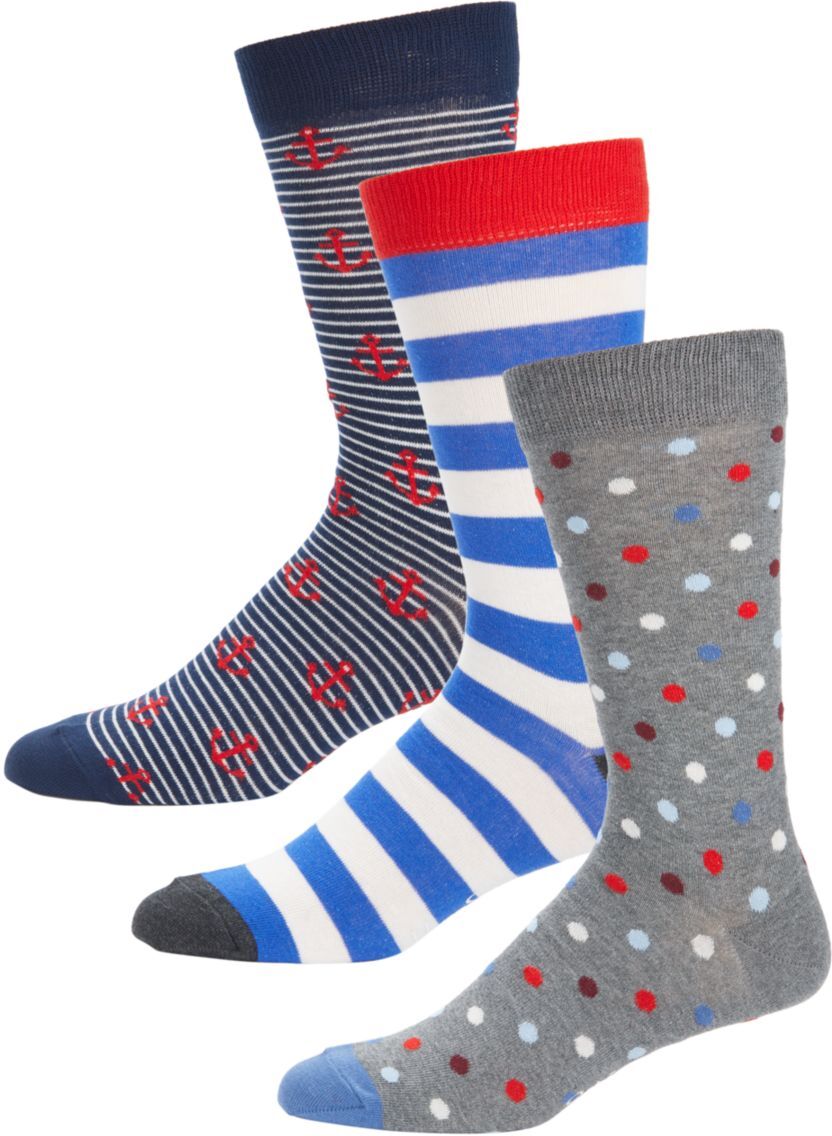 Happy Socks Men's 3-Pack Sailing Assorted Crew Socks - Grey Multi  - male - Size: one-size