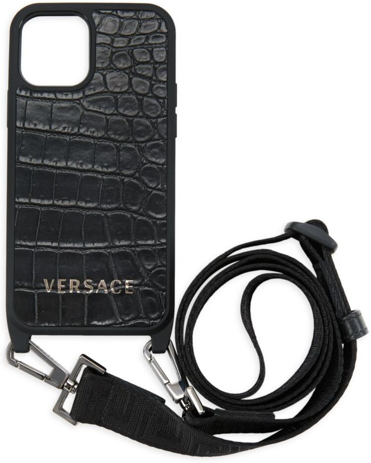 Versace Crossboday Alligator-Embossed Leather iPhone 12 Case - Black  - male