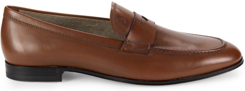 Tod's Men's Apron Toe Leather Penny Loafers - Brown - Size 6.5  - male - Size: 6.5