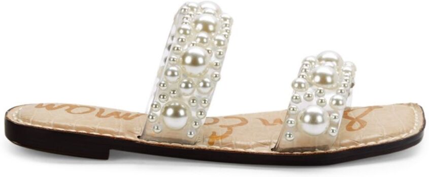 Sam Edelman Women's Eleana Faux Pearl Embellished Flat Sandals - Natural - Size 8  - female - Size: 8