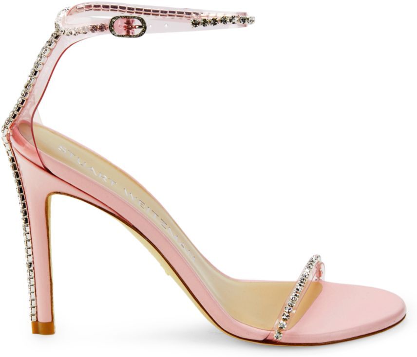 Stuart Weitzman Women's Rhinestone Embellished Stiletto Heel Sandals - Light Pink - Size 7.5  - female - Size: 7.5