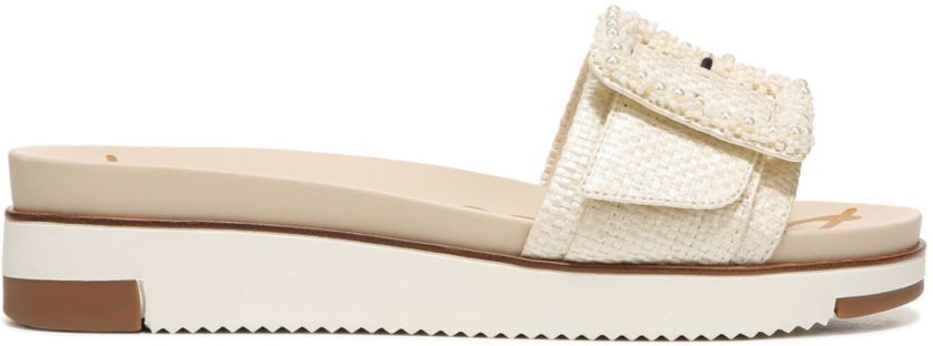 Sam Edelman Women's Ariane Raffia Buckle Slides - Platinum - Size 8 Sandals  - female - Size: 8