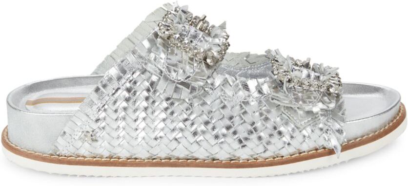 Sam Edelman Women's Oaklyn Metallic Leather Flat Sandals - Silver - Size 6  - female - Size: 6