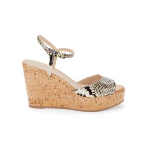 Stuart Weitzman Women's Palmina Snakeskin Embossed Leather Wedge Heel Sandals - Cream Oat - Size 8  - female - Size: 8