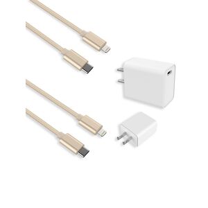Posh Tech 2-Pack Type-C MFi Lightning Charging Cables with White Wall Plug - Gold  - unisex - Size: one-size