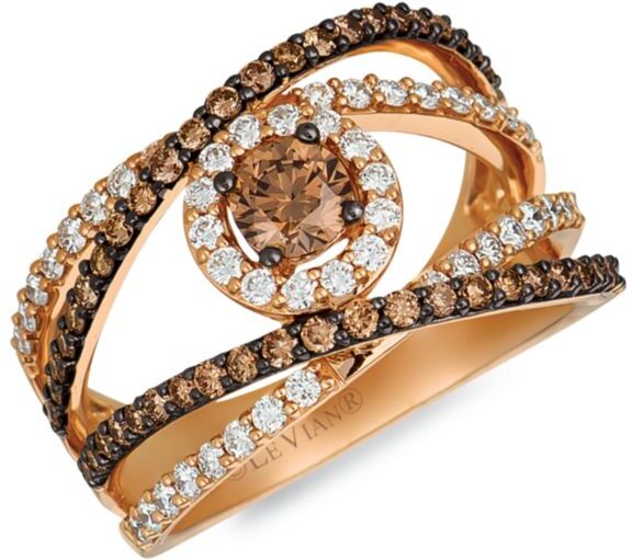 Le Vian Women's Chocolatier® 14K Strawberry Gold®, Chocolate Diamonds® & Vanilla Diamonds® Crossover Ring - Size 7  - Size: 7