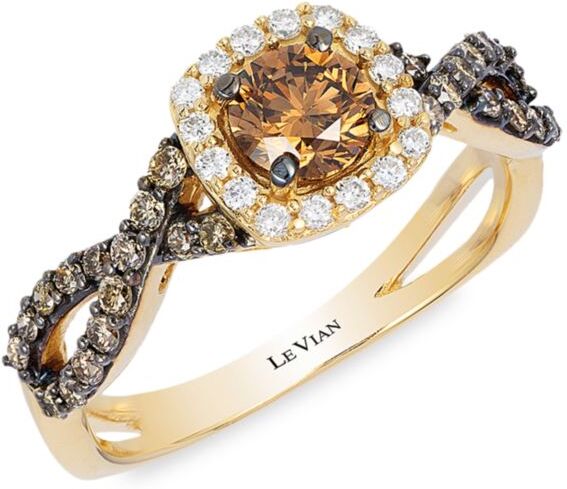 Le Vian Women's 14K Honey Gold® Chocolate Diamonds® & Vanilla Diamonds® Cocktail Halo Ring - Size 7  - Size: 7