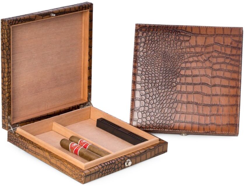 Bey-Berk Men's 12-Cigar Leather Humidor - Brown  - unisex