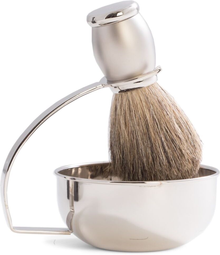 Bey-Berk Men's 2-Piece Badger Brush & Soap Dish Set - Silver  - unisex