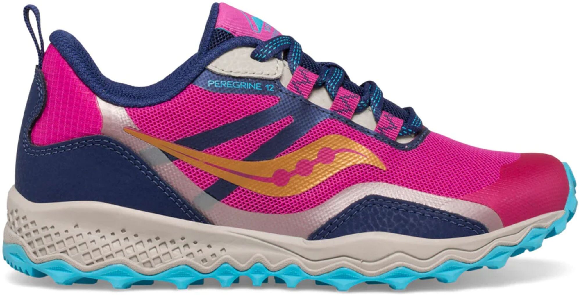 Saucony Girls' Peregrine 12 Shield Trail Running Shoes  - Navy/Turquoise/Pink - Size: 6