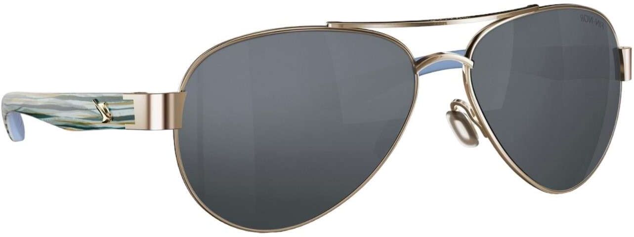 Fin-Nor Surf Candy Sunglasses - Soft Gold/Brown/Blue Stripe Frame/Grey Glass Lens