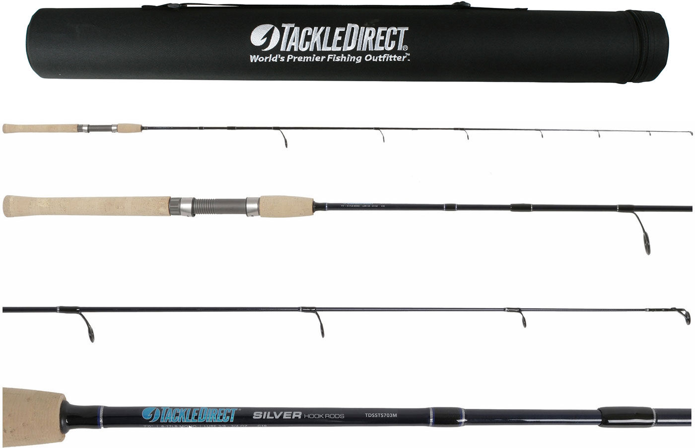 TackleDirect Silver Hook Series 3PC Travel Rod - 7 ft. - TDSSTS703M