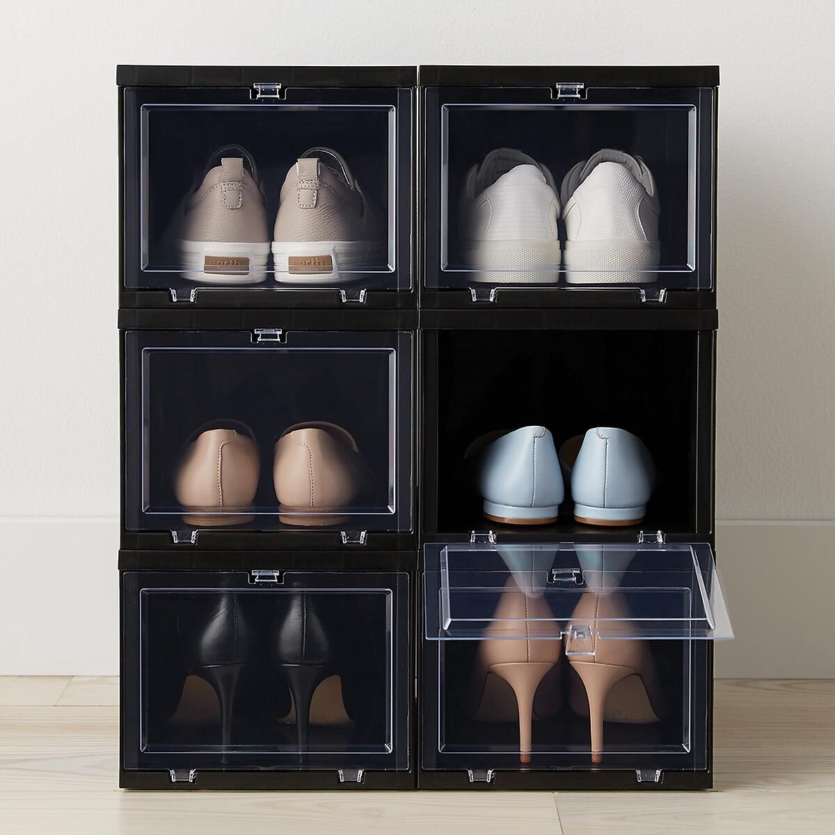 The Container Store Best Value Case of 6 Small Drop-Front Shoe Box Black