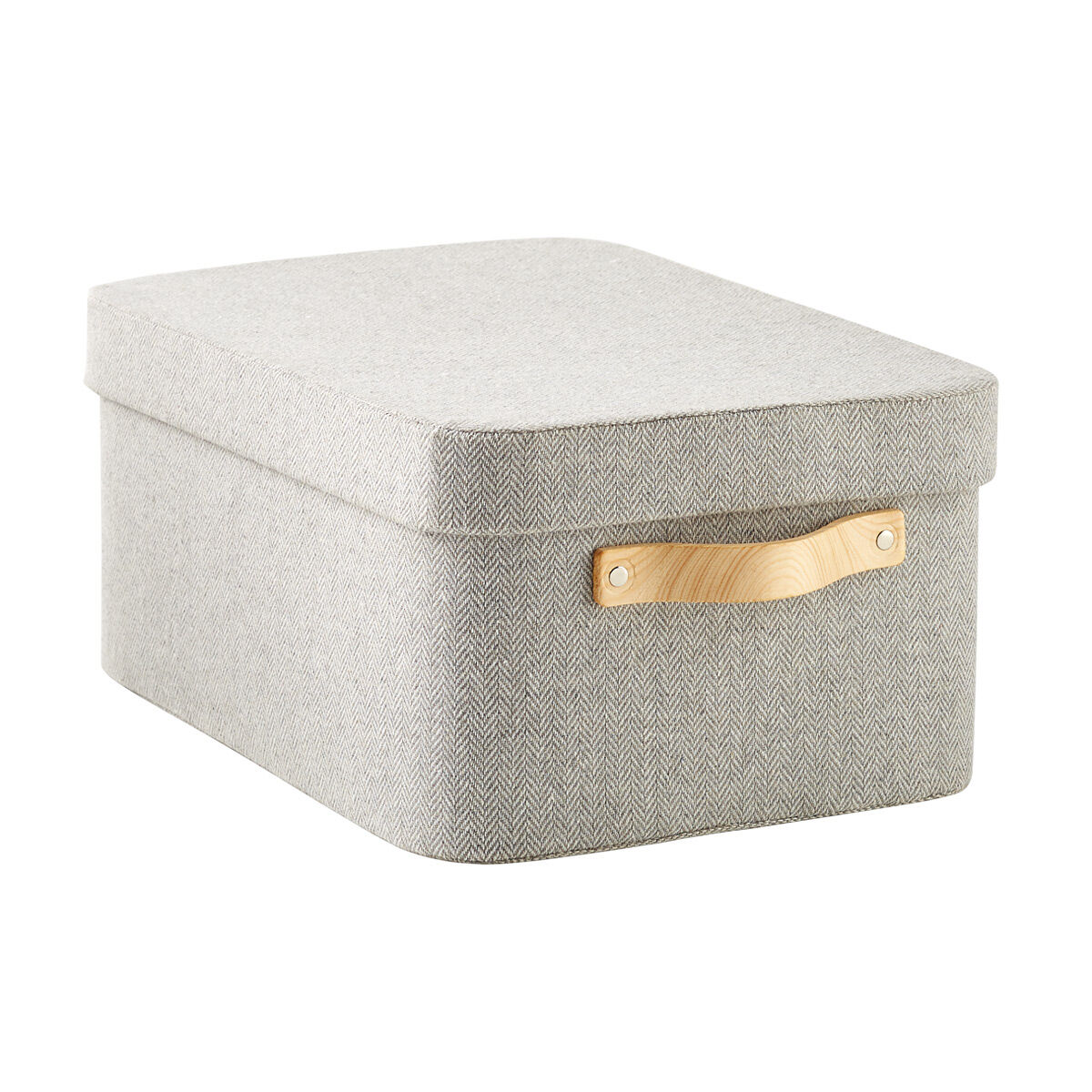 The Container Store Large Herringbone Box w/ Wooden Handles Grey