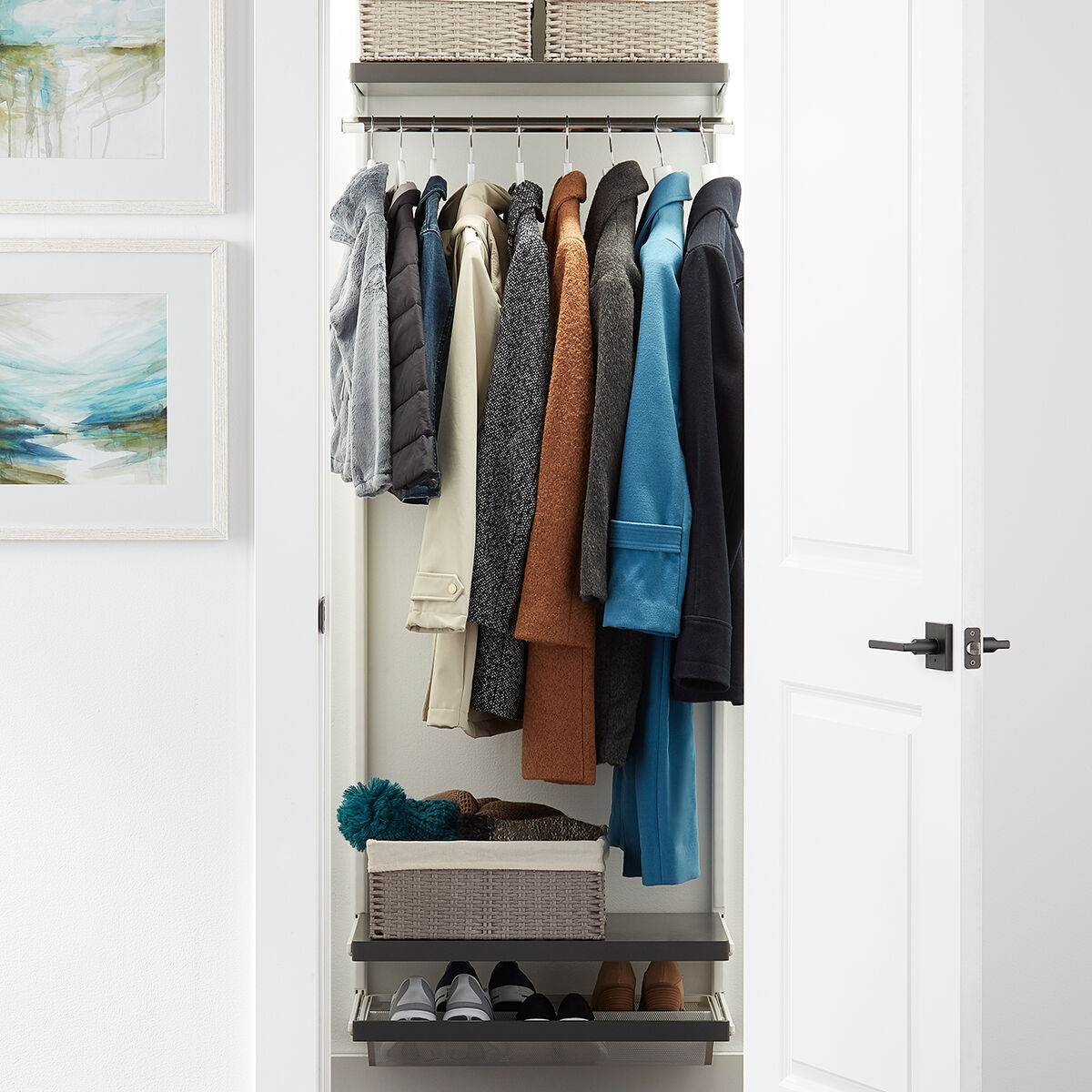 The Container Store Elfa Decor 2' Entry Closet Grey and White