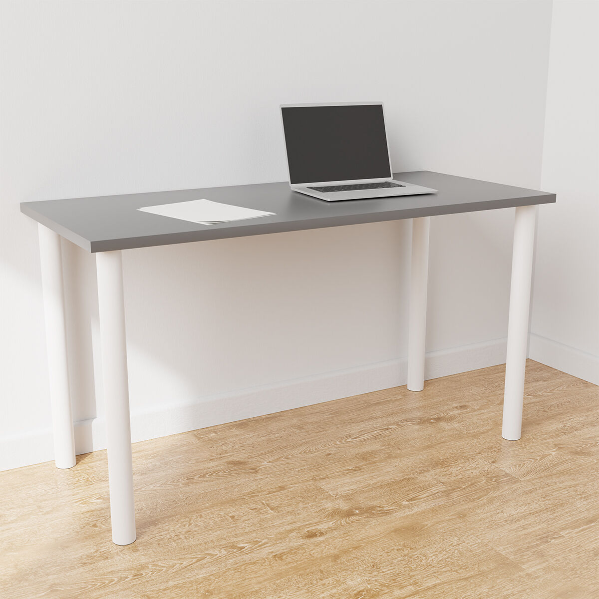 The Container Store Elfa Desk Grey & White