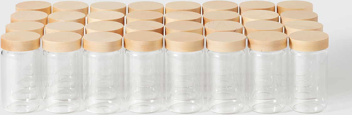 The Container Store Case of 32 Large Glass Spice Jar w/ Birch Lid