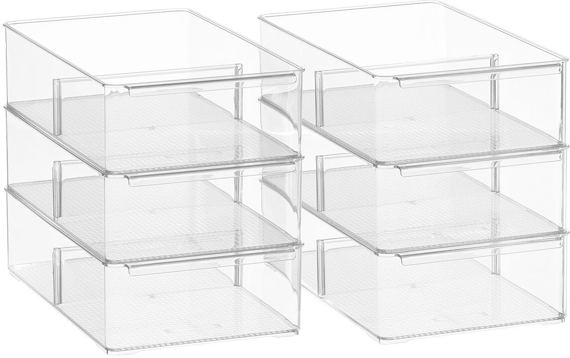 The Everything Organizer Wide Fridge Bin w/ Divider Clear Set of 6