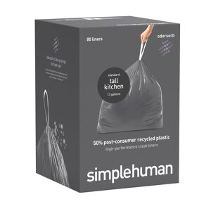 simplehuman 13 gal . Tall Kitchen Liners Roll Black Odorsorb Pkg/80