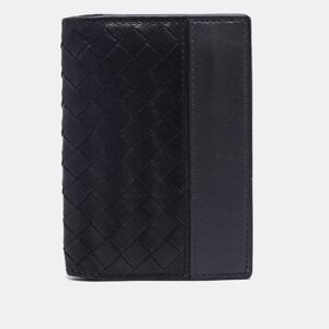 Bottega Veneta Black/Grey Intrecciato Leather Bifold Compact Wallet  - Gender: male