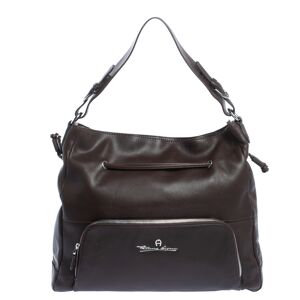 Aigner Dark Brown Leather Drawstring Front Pocket Top Handle Bag  - Gender: female