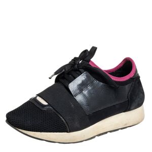 Balenciaga Black/Pink Suede And Mesh Race Runner Sneakers Size 38  - Gender: female