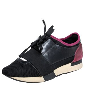 Balenciaga Black/Pink Leather And Mesh Race Runner Sneakers Size 38  - Gender: female